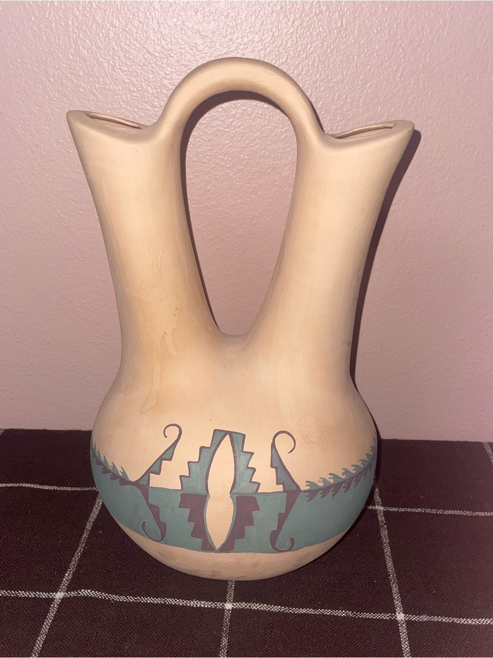 Southwest Art Pottery Wedding Vase Double Spout Sand Painting Art